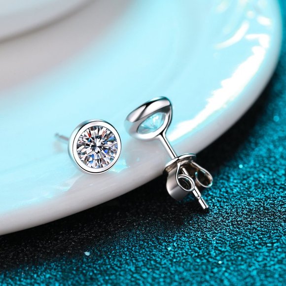 2 CTW Created Moissanite Stud Earrings in 14K Gold  Certified 2 ct. t.w. Moissanite Diamond Bezel Stud Earrings NEW